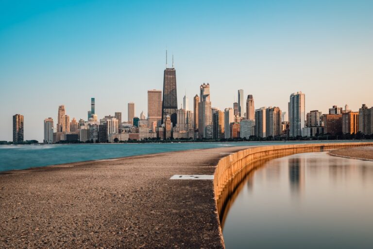 Chicago skyline at sunset
